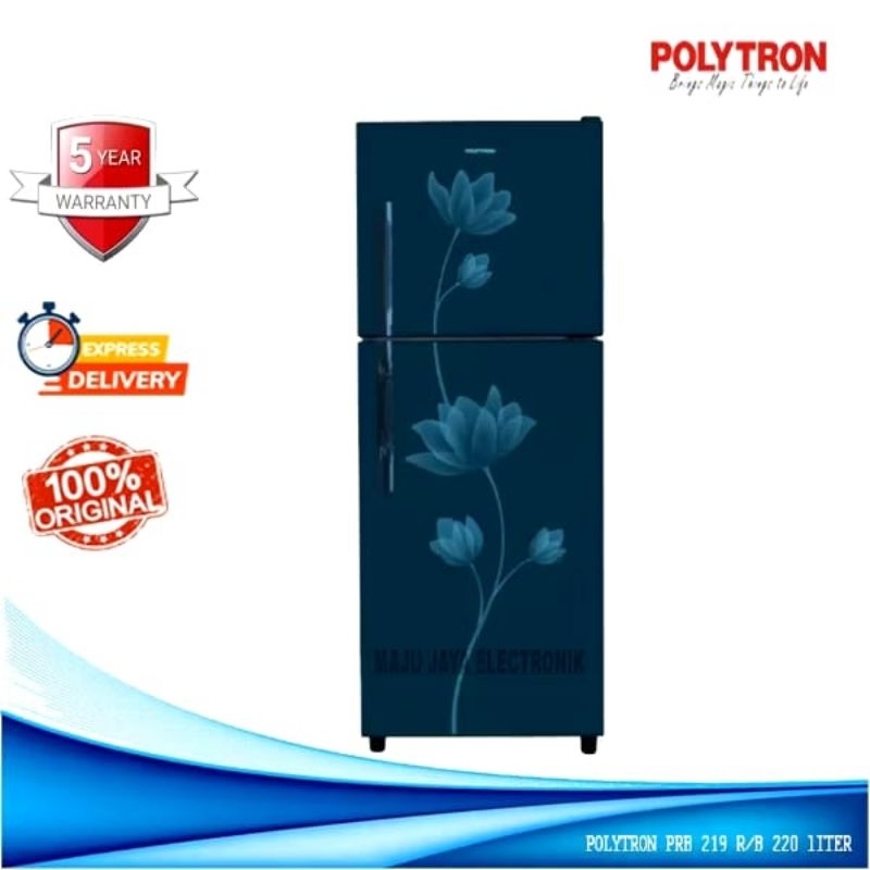 POLYTRON PRB 219 R/B KULKAS 2 PINTU / LEMARI ES 2 PINTU 220 LITER TANPA BUNGA ES