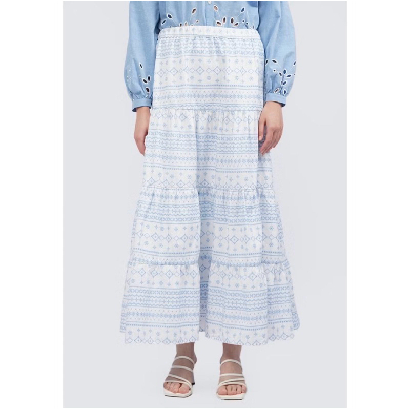 Rok Wanita | Et Cetera Printed Tier Maxi Skirt OFF White