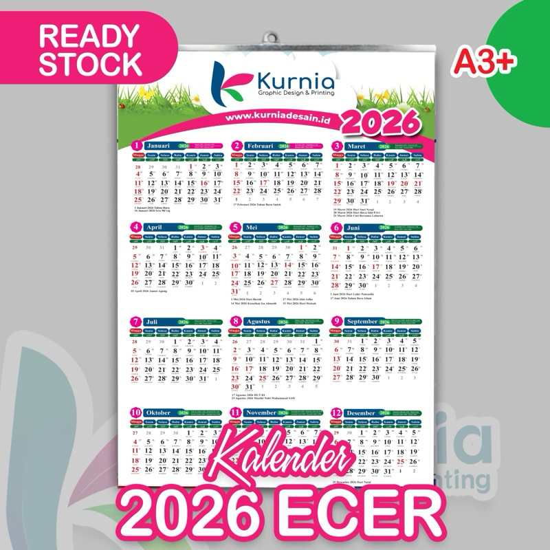 

KALENDER TAHUN 2026 Tebal 1 lbr ecer ready stok