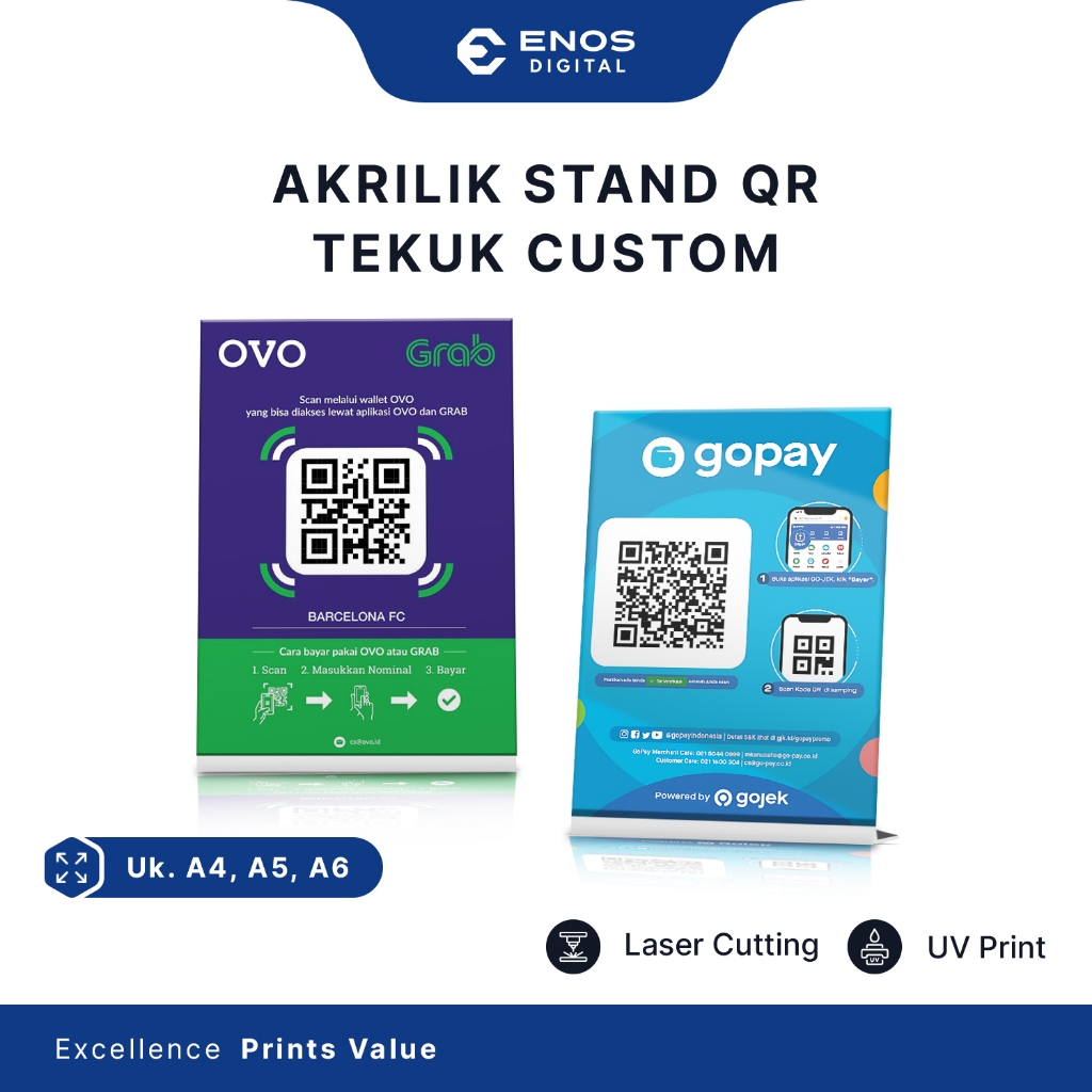 

Acrylic Standing QR Code Digital Payment - Papan Custom Print UV-Akrilik Tekuk Standing QR