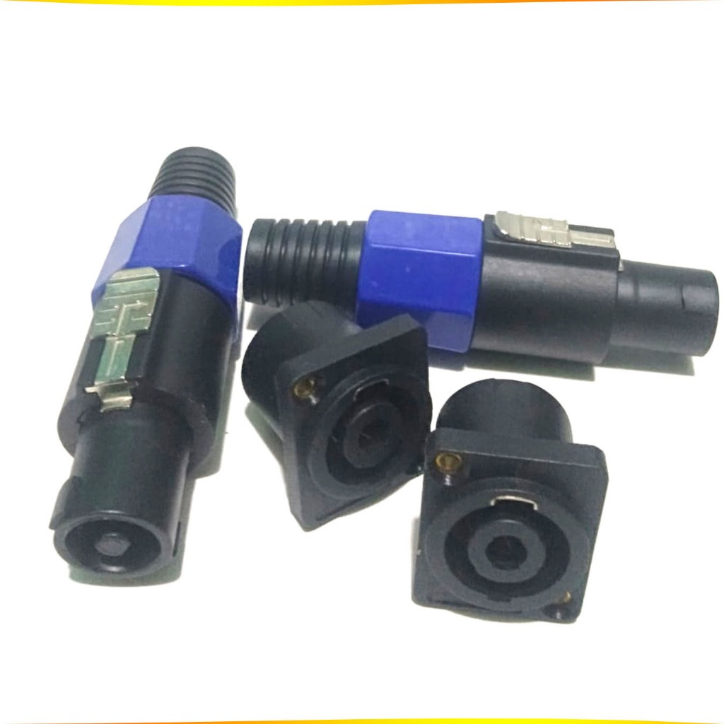 (2set/2pasang)Jack Speakon Buntut dan Socket Spicon Hitam Persegi  -Aksesoris Audio