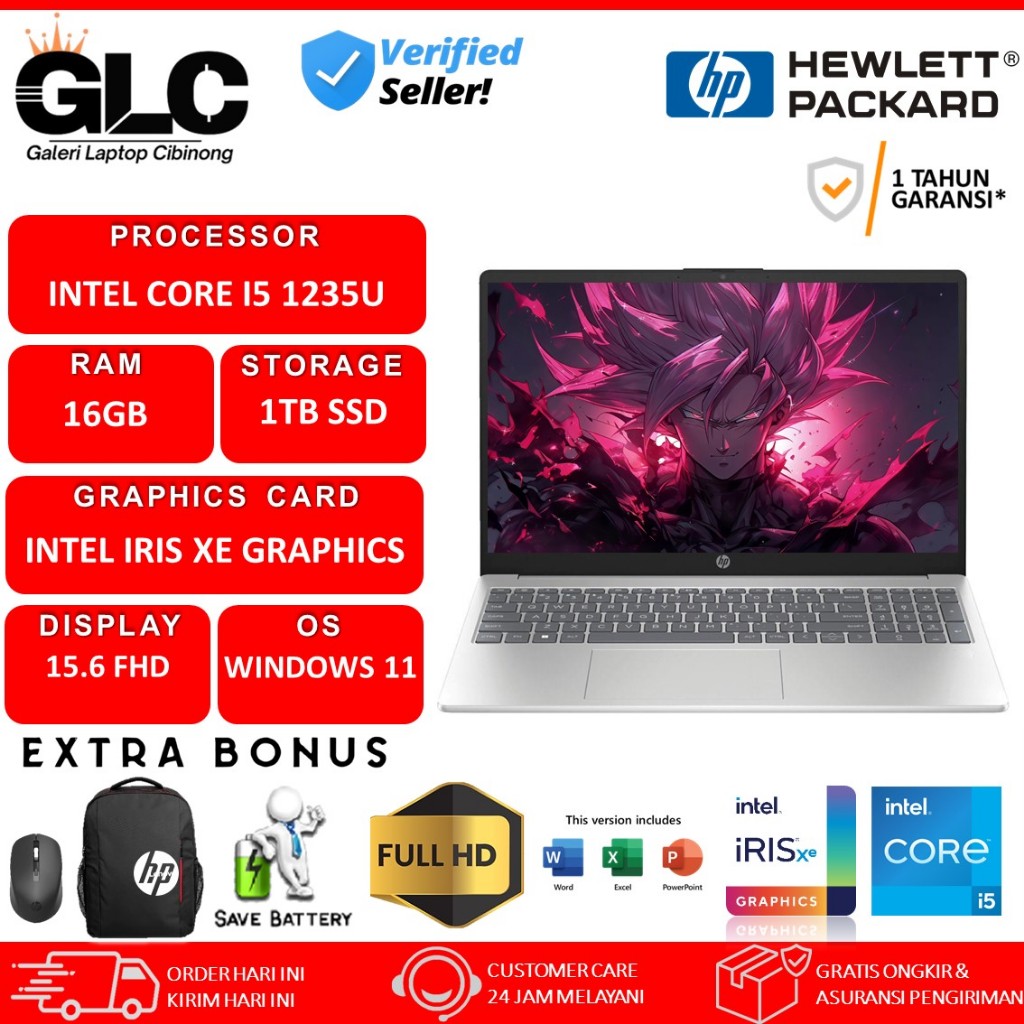 Laptop Baru HP 15 Intel Core i5 1235U 16GB 512GB SSD 15" inch FHD Numlock Win 11 Home Original