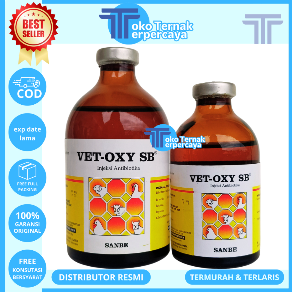 VET OXY SB 100ML & VET OXY SB 50ML SANBE - Obat Antibiotik Anti Infeksi Bakteri Hewan Vetoxy