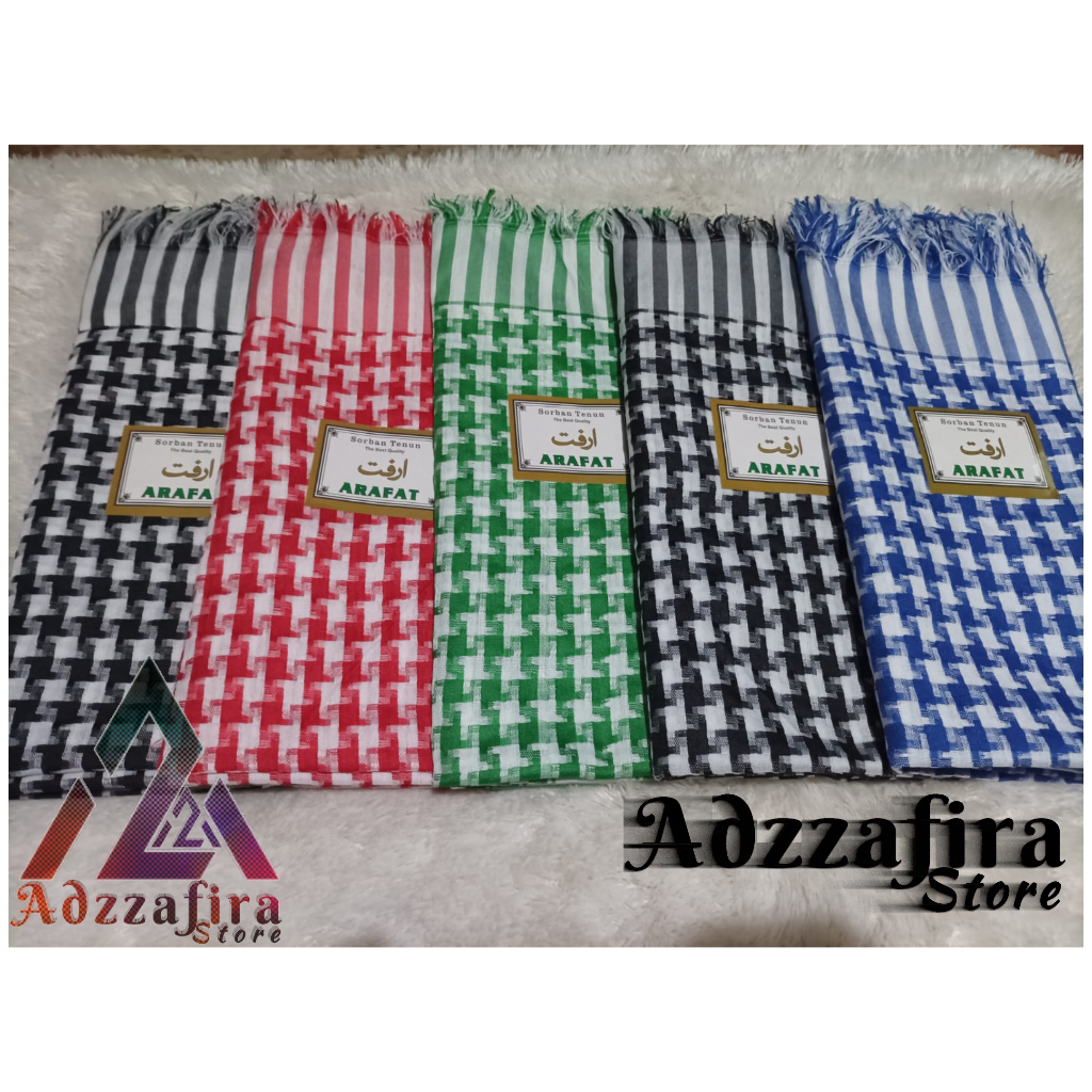 Sorban Arab Arafat Motif Jagung Hitam Putih - Sorban Palestina - Sorban Kashmiri Laki-laki Original 
