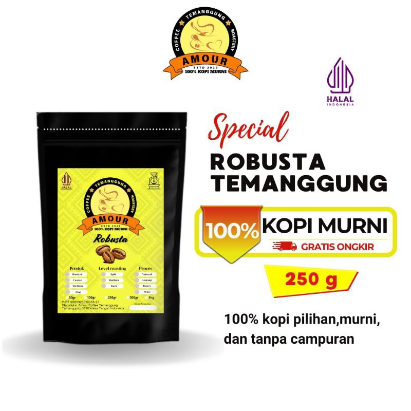 

AMOUR COFFEE Kopi Robusta Bubuk Murni 250g Singel Origin Temanggung