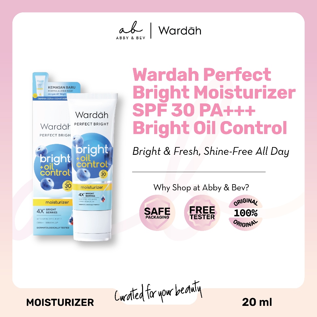 AB - Wardah Perfect Bright Moisturizer SPF 30 PA+++ Bright Oil Control [20ml]/ Pelembab Wajah untuk Oily Skin Care Moist Moisturizing Sunscreen Tabir Surya Pelembab Skin Prep Makeup untuk Glowing