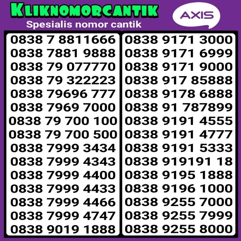 nomor cantik Axis 4G&5G kartu perdana Axis A6