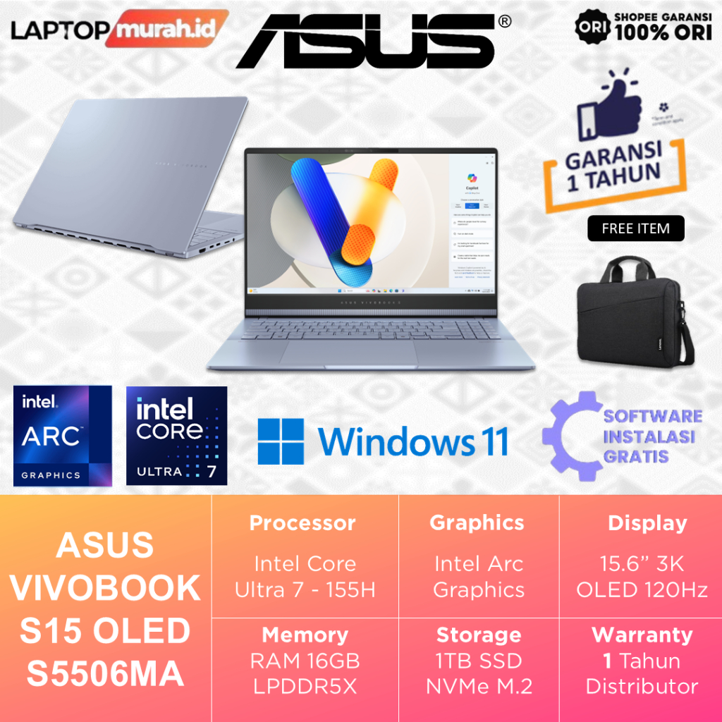 Laptop Asus Vivobook OLED Ultra 7-155H 16GB 1TB 15.6" 3K 120Hz Windows 11 - Vivobook S15 S5506MA