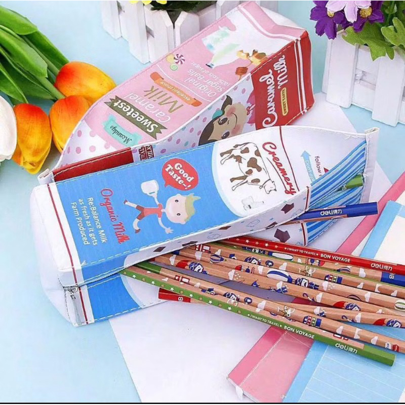 

12Pc Tempat Pensil Milk dan Mixue Kotak Alat Tulis Sekolah Dan Kantor