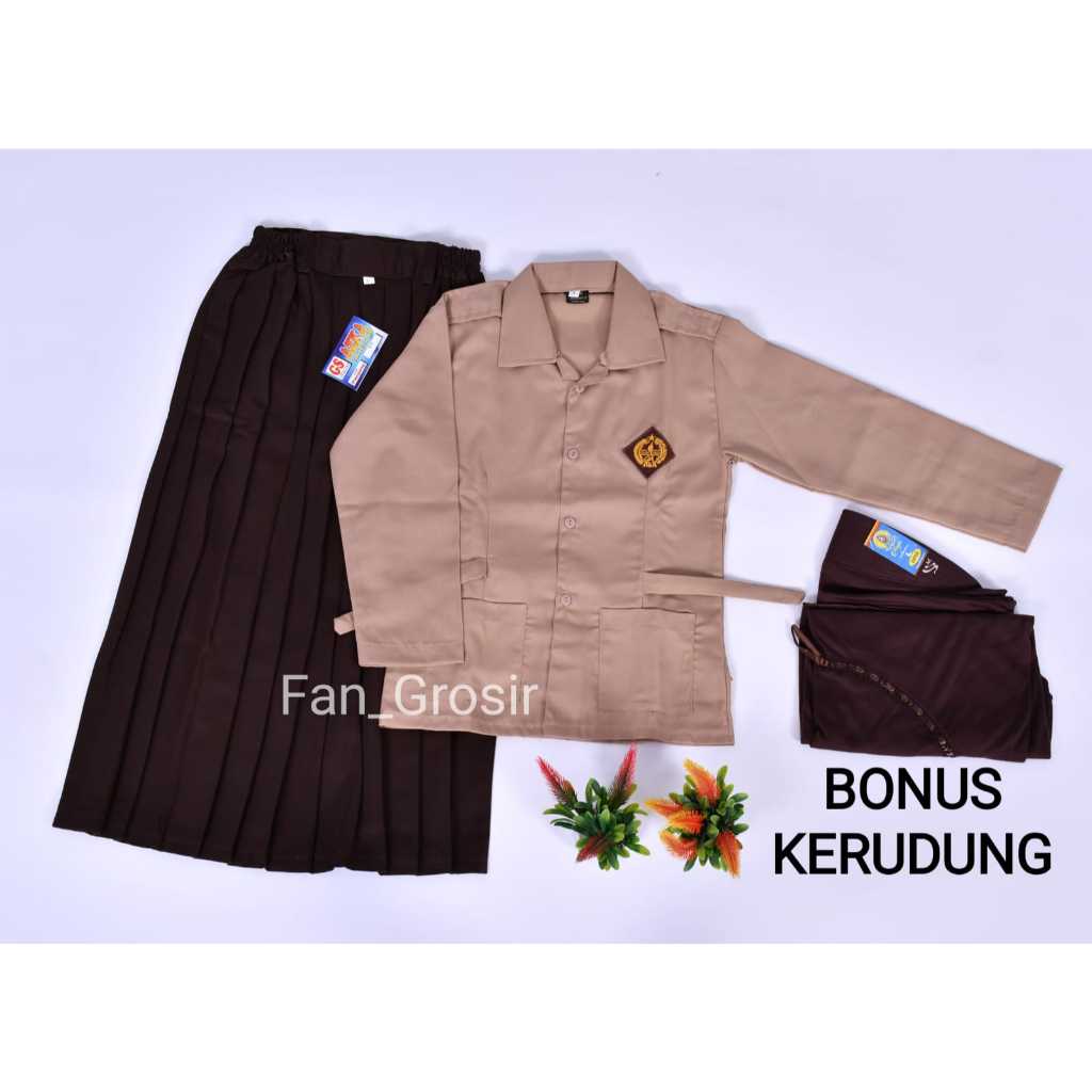UPFRADE STYLE  SERAGAM SEKOLAH SD ANAK PEREMPUAN PANJANG KELAS 1 - 6 BONUS KERUDUNG TOPI DASI KAOS