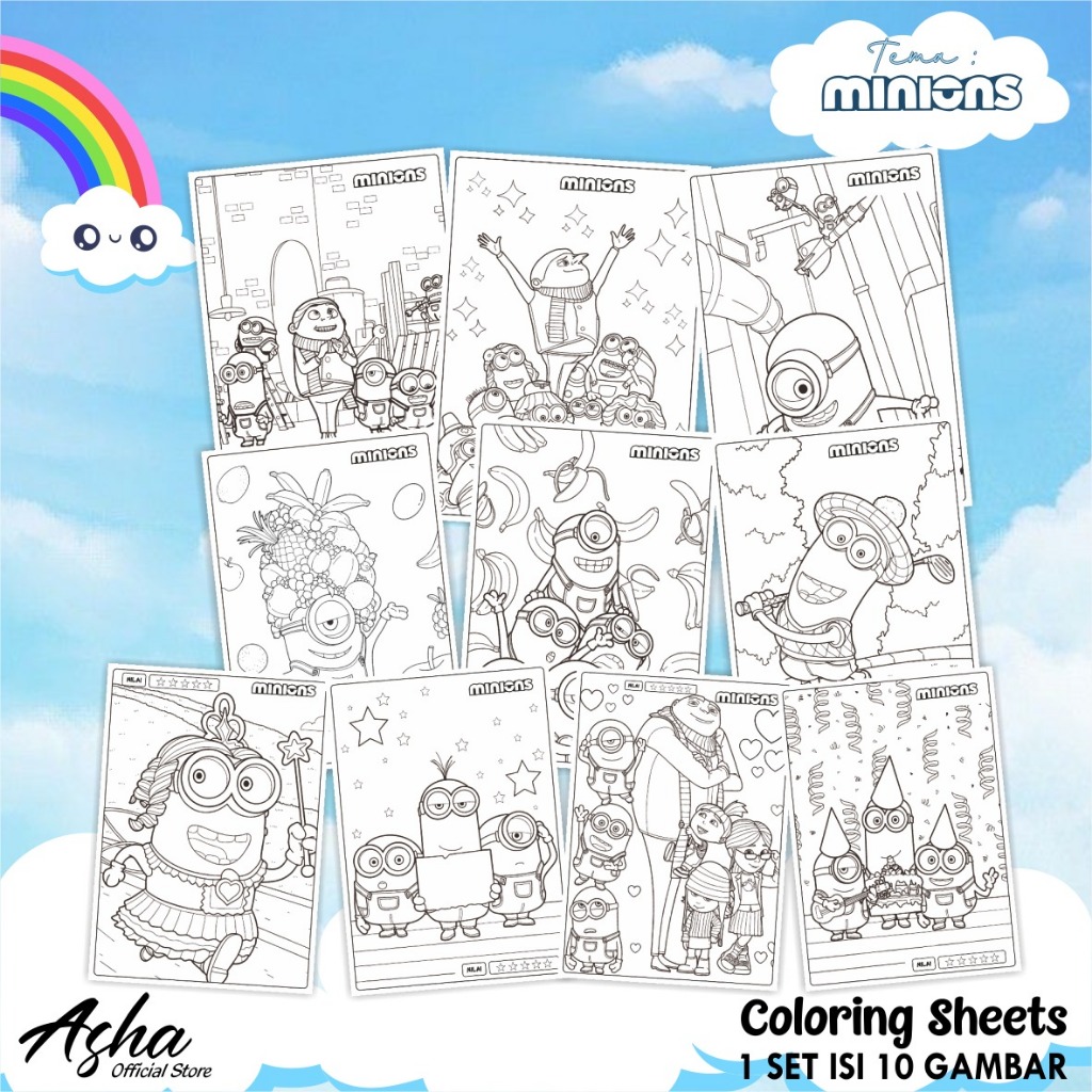 

KERTAS GAMBAR UNTUK ANAK - LEMBAR MEWARNAI ANAK 1 SET ISI 10 LEMBAR GAMBAR MINIONS 01 UKURAN A5