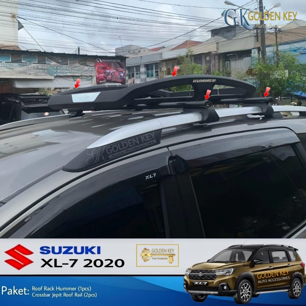 PAKET XL7 2020 Roof Rack Hummer Small + Crossbar Jepit Roof Rail Rak Bagasi Atas Mobil
