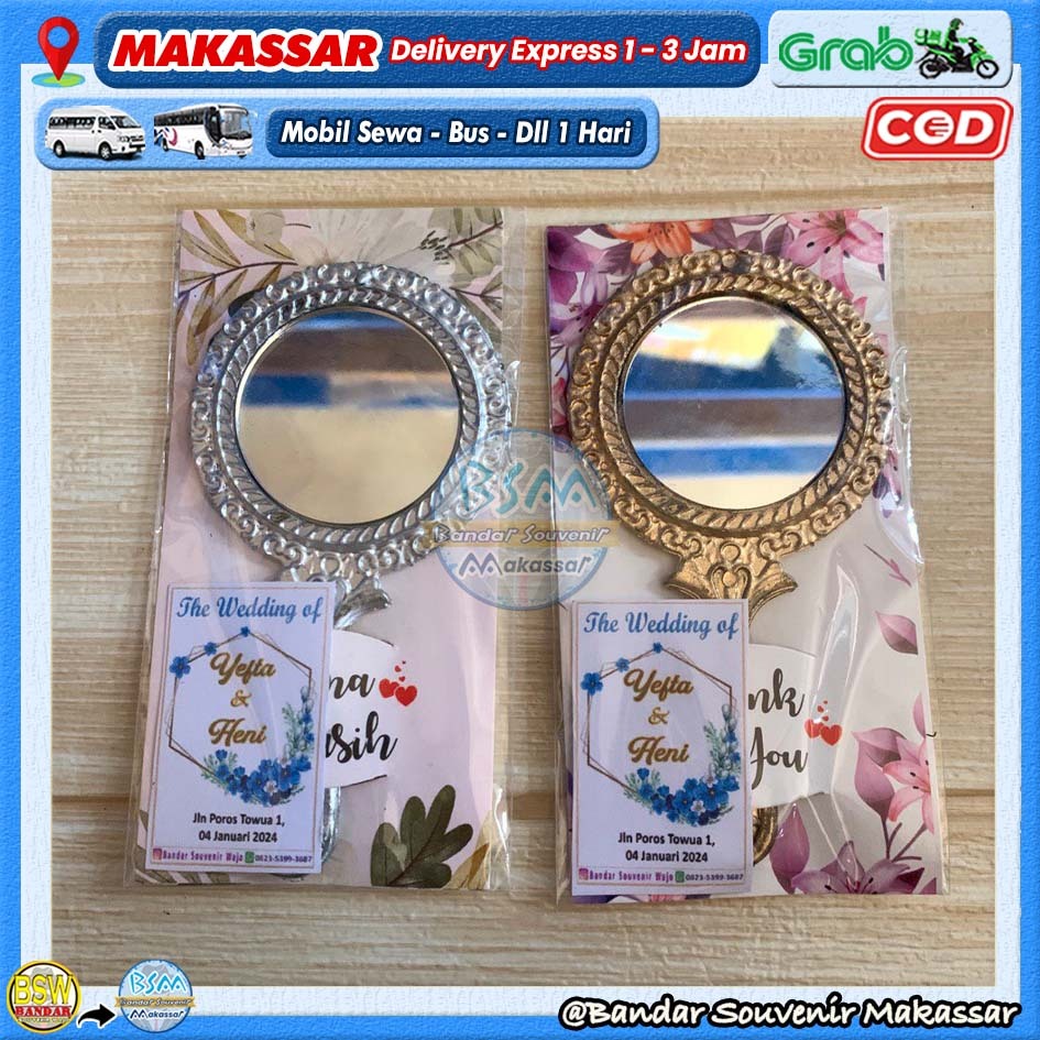 (isi 50 pcs) Souvenir Kaca CERMIN BULAT Kemas ALAS Kartu Ucapan Suvenir Pernikahan Murah Makassar