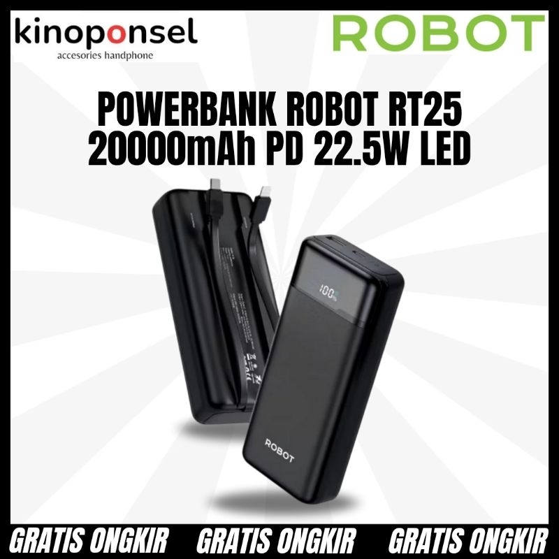 Powerbank Robot 20000mAh RT25 PD Quick Charge 22.5W Digital LED Display | Powerbank Robot Kualitas B