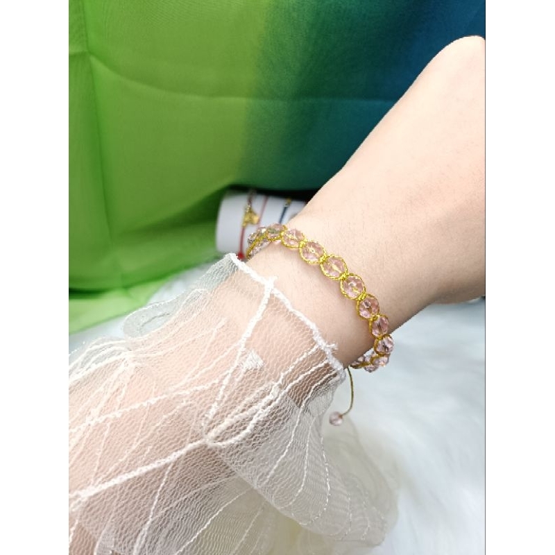 Gelang Manik Kristal list Emas, Tali Metalik, Tahan Air, Aksesori Stylish MKM  Bracelets Elegan