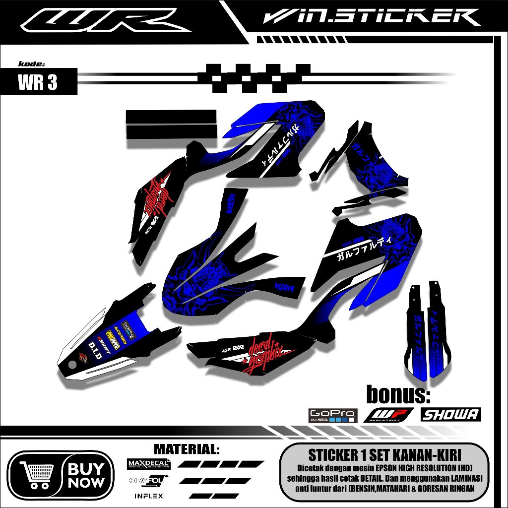 STIKER YAMAHA WR 155 FULL BODY CUSTOM PREMIUM - DECAL MOTOR WR 155 PREMIUM