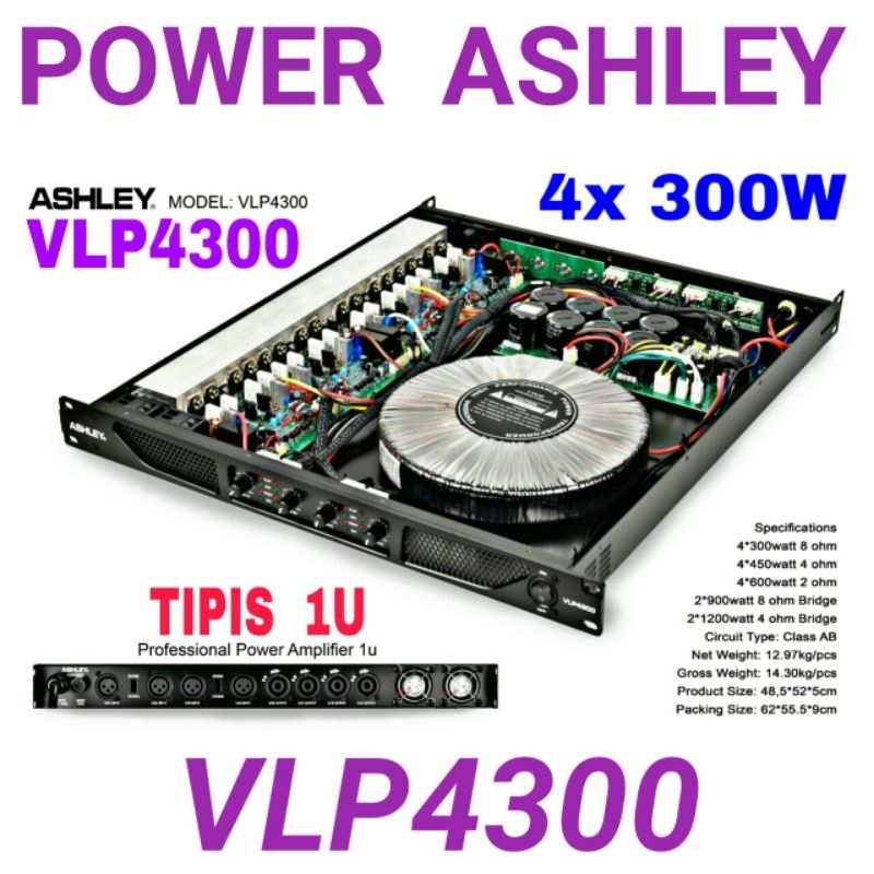 POWER ASHLEY VLP4300 ORIGINAL 4 CHANEL 4x 300W 8Ohm AMPLIFIER ASHLEY VLP 4300