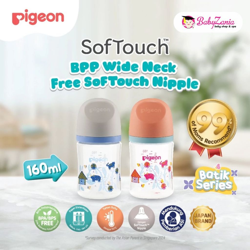 PIGEON Botol BPP Wide Neck Batik Gunungan with SofTouch Nipple / Botol Susu Bayi / Botol Anti Kolik