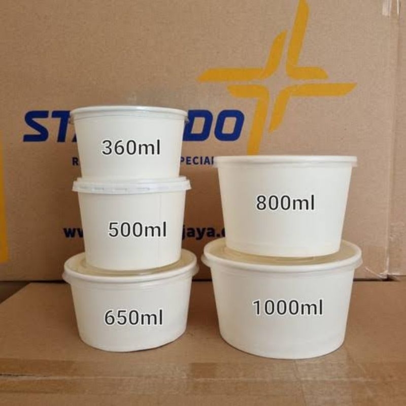 [isi 50] Paper Bowl Putih/mangkok sop/mangkok pop mie paper bowl ukuran 360ml 500ml 650ml