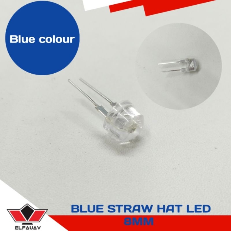 LAMPU LED BIRU 8MM STRAW HAT WARNA BIRU F8 SUPER TERANG BLUE STRAW HAT