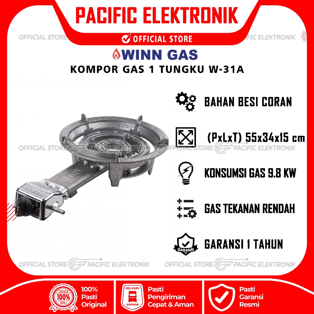 Kompor Winn Gas 1 Tungku W-31A / W31A / 31A