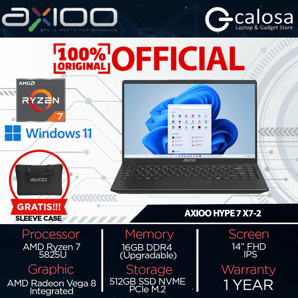 Laptop Axioo Hype 7 AMD X7-2 Ryzen 7 5825U 7-5825U RAM 16GB  8GB SSD 512GB 14 inch FHD IPS Backlit K