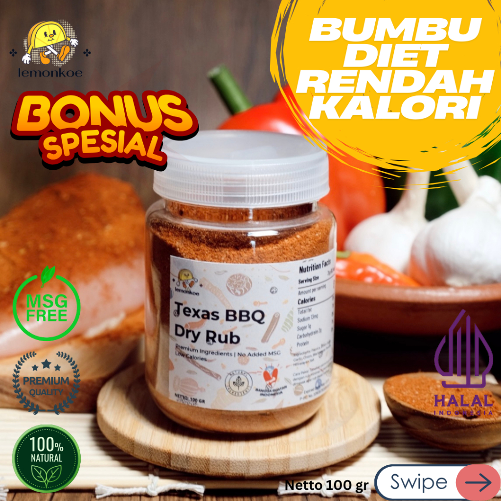 

Lemonkoe Bumbu Marinasi Kering Texas BBQ Healthy Dry Rub Diet Obesitas Rendah Kalori Enak