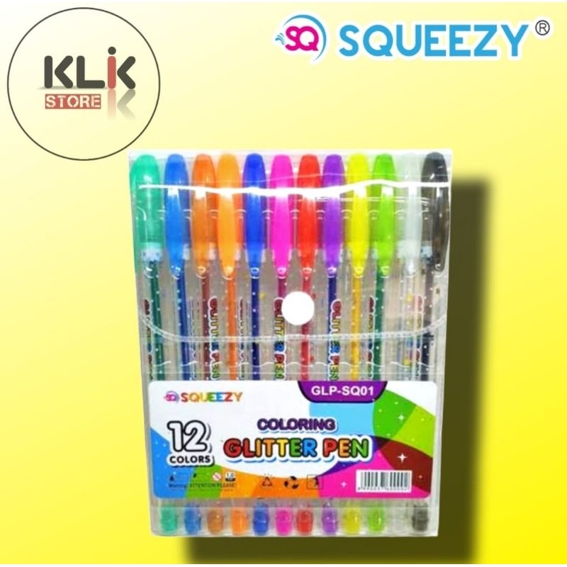 

Pulpen Warna Glitter Pen Squeezy GLP-SQ01 / Coloring Gel Pen 12 warna / Bolpen Ballpoint Pena