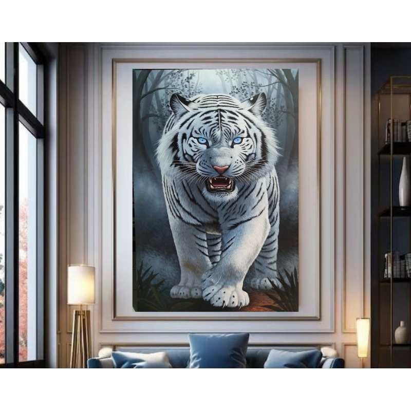lukisan dinding kanvas macan putih