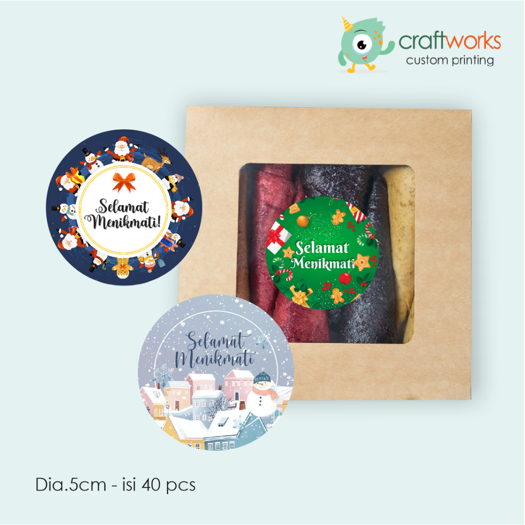

STICKER SELAMAT MENIKMATI ISI 40 PCS TEMA NATAL - UK.5 CM | CUSTOM STIKER TAHAN AIR VYNIL KISS CUT