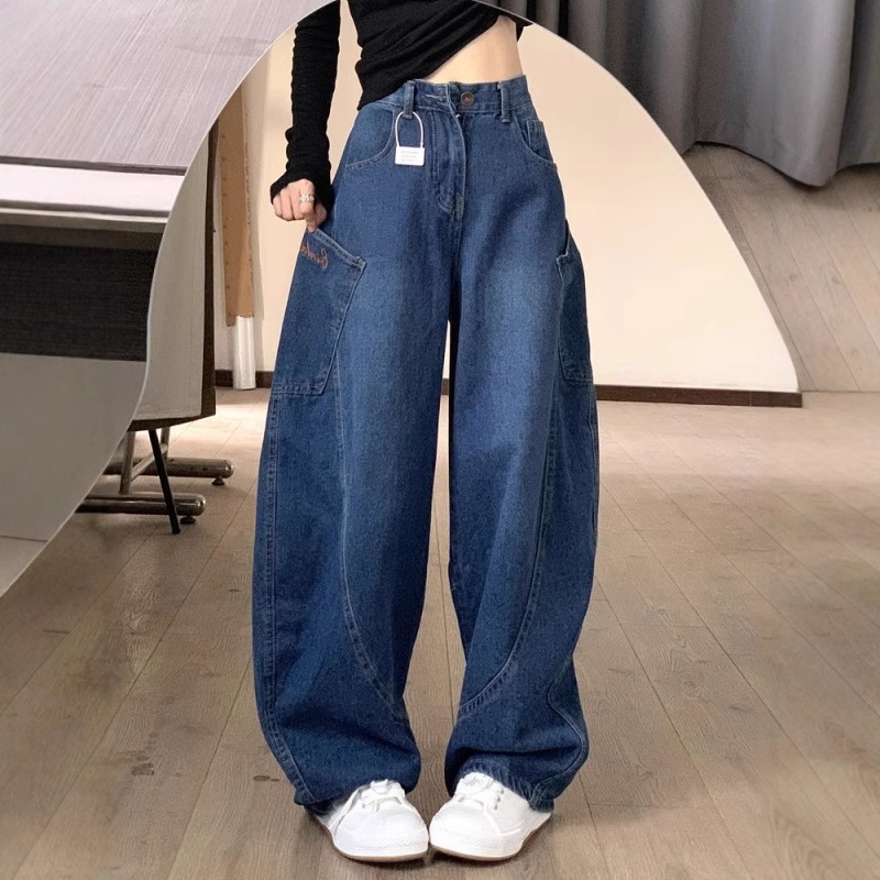 New Kulot Loose Jeans Wanita Korean Style Celana Kargo Jeans Lurus longgar Celana Panjang wanita