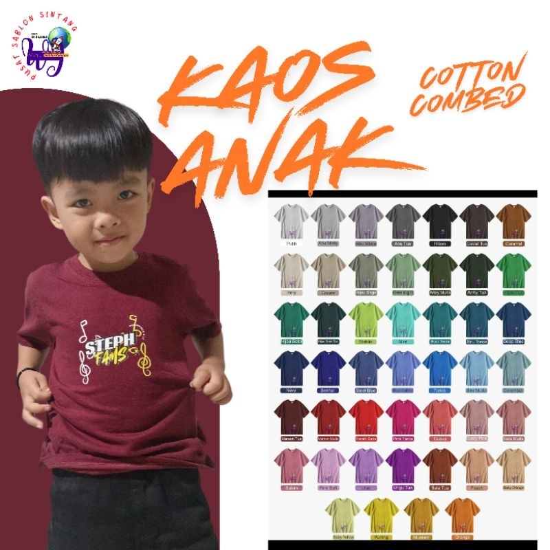 kaos anak sablon bebas kostum foto atau gambar atau tulisan kata-kata