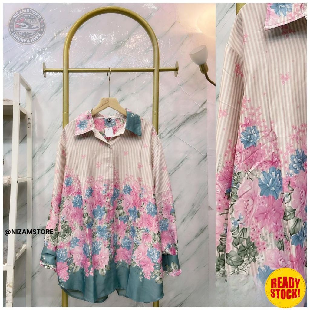 Blouse Katun Silk Import Motif Bunga – Model Tunik Lengan Panjang wanita