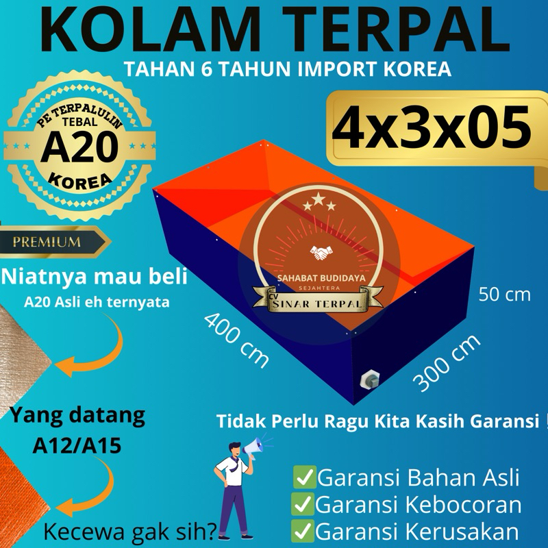 BUSAN Kolam Terpal A20 400x300x50 / 300x400x50 / 4x3x05 / 3x4x05 Tebal A20 / A15 / A12 / A8 / A5 / A
