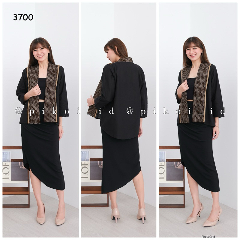 IK Cardigan batik wanita katun linen / outer batik mix polos / cardigan lengan panjang batik wanita