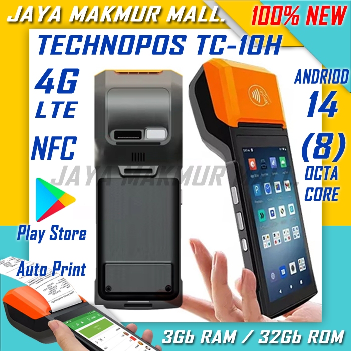 Mesin Kasir Android TECHNOPOS TC-10H 4G LTE 3 Ram/32Gb Rom | 6Gb Ram/64Gb Rom (Upgrade) Play Store |