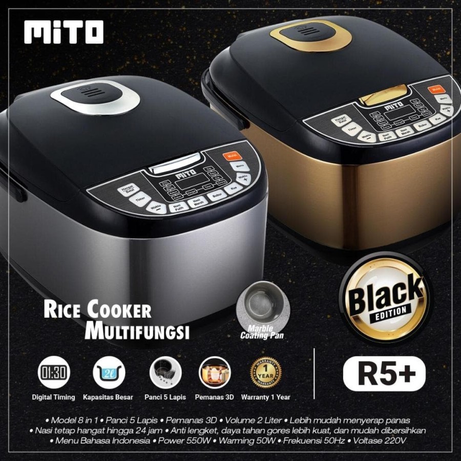Mito Digital Rice Cooker 2L R5+ - Gold / SILVR RICE COOKER DIGITAL MITO R5 / 2 L / 8 IN 1 / RICE COO