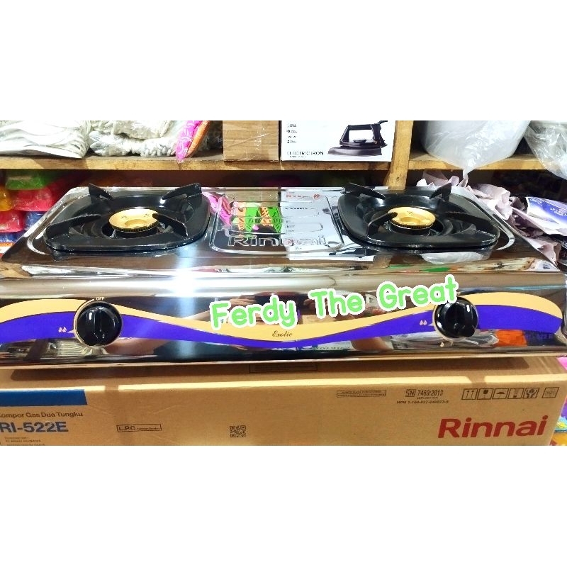 Kompor Gas Rinnai 2 Tungku 2 Mata Teplon Hitam 522 e / Rinnai 522e / kompor rinnai 2 tungku / kompor