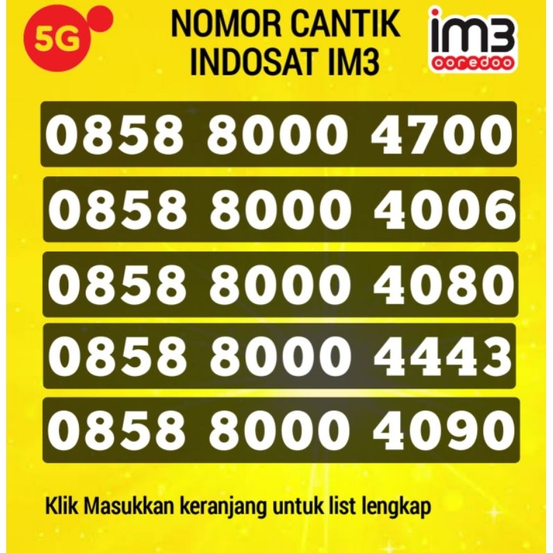 Nomor Cantik Indosat IM3 8000 Super Rapi Murah 000