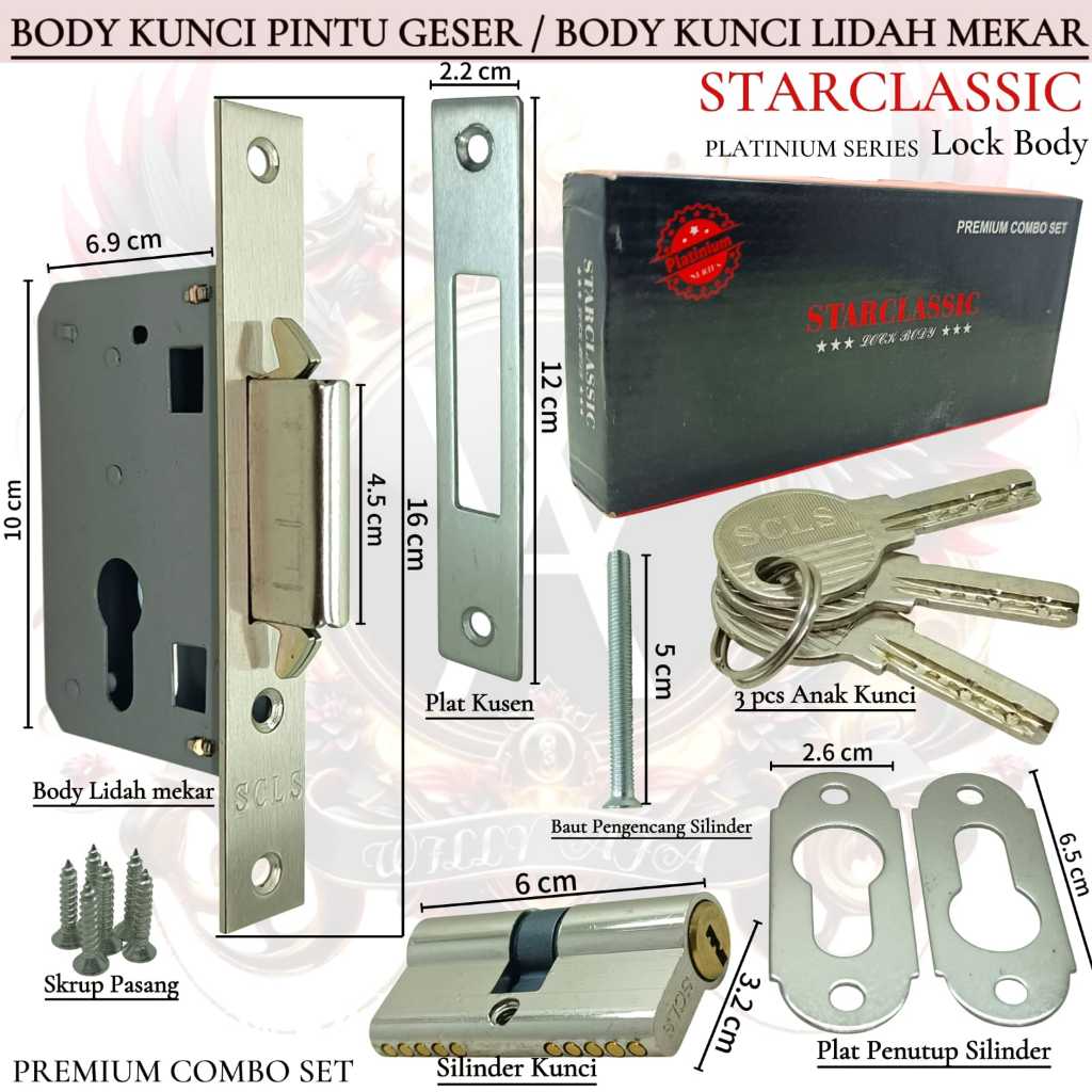 Body Kunci Pintu Geser STARCLASSIC / Body Kunci Lidah Mekar  / kunci pintu geser