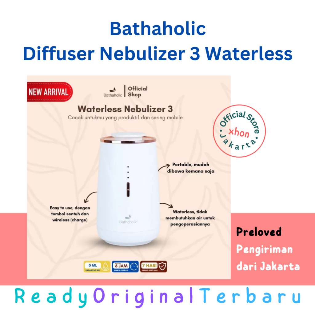 [ORIGINAL] Bathaholic - Diffuser Nebulizer 3 Waterless Portable Aromatherapy - Kapasitas 10ml Aromat