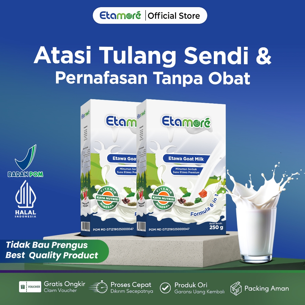 

Etamore Susu Kambing Etawa Premium - Etawa Goat Milk Powder Alami Mengandung Daun Kelor Salmon Kurma Rendah Gula Mengatasi Asam Urat Nyeri Sendi Osteoporosis Kebas Keram Kesemutan Pengeroposan Tulang Lansia Pegel Linu Radang Asma Syaraf Kejepit Diabetes