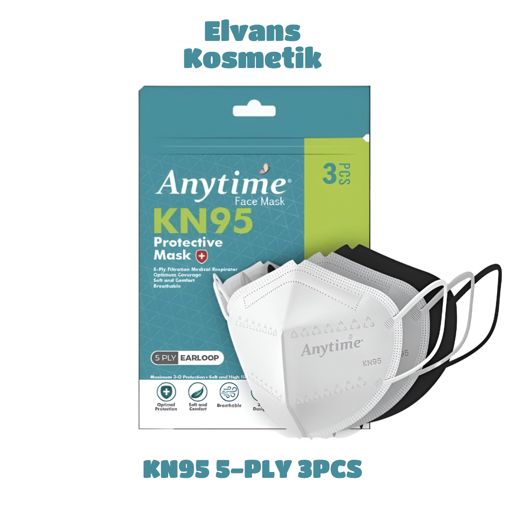 ANYTIME KN95 Protective Mask 5-PLY Earloop 3 Pcs | Face Mask | Masker Wajah | KN 95 |
