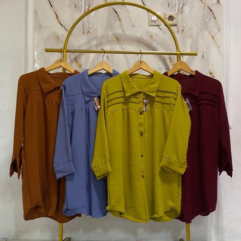 Tunik Viral Crinkle Airfolow Premium Nadira Atasan Kemeja Lengan Panjang Kancing Aktif Busui Frendly