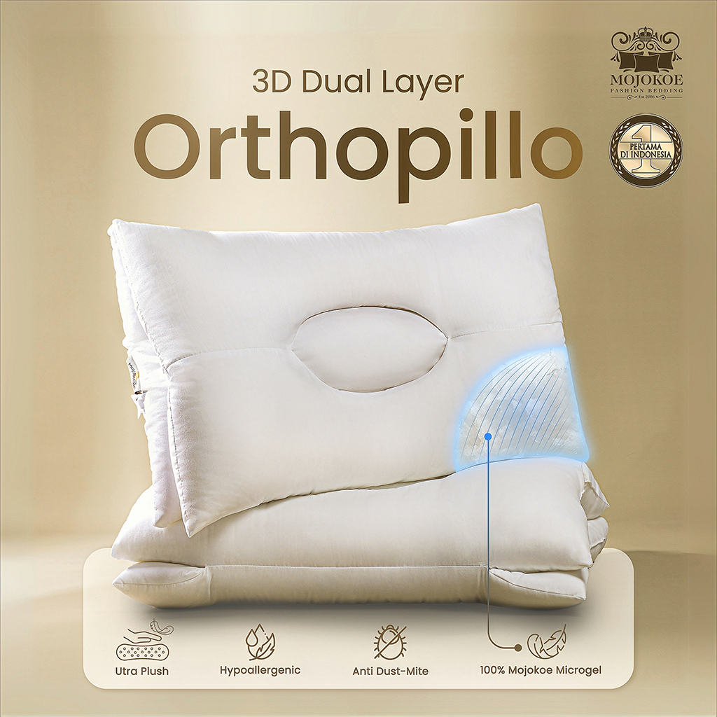 MOJOKOE OrthoPillo 3D Dual Layer | 100% Premium Microgel | Bantal Orthopedic Contour Pillow Micro fi
