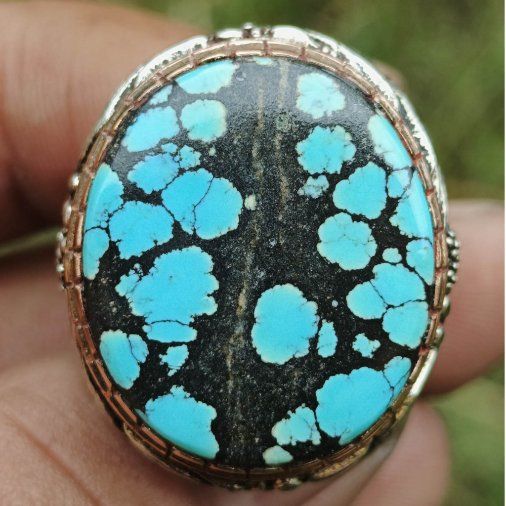 Batu Natural Pirus Hubei Biru Muda Tajam Jumbo Matrik Isi Full Ceplok Kura Tegas Keren Dim-25