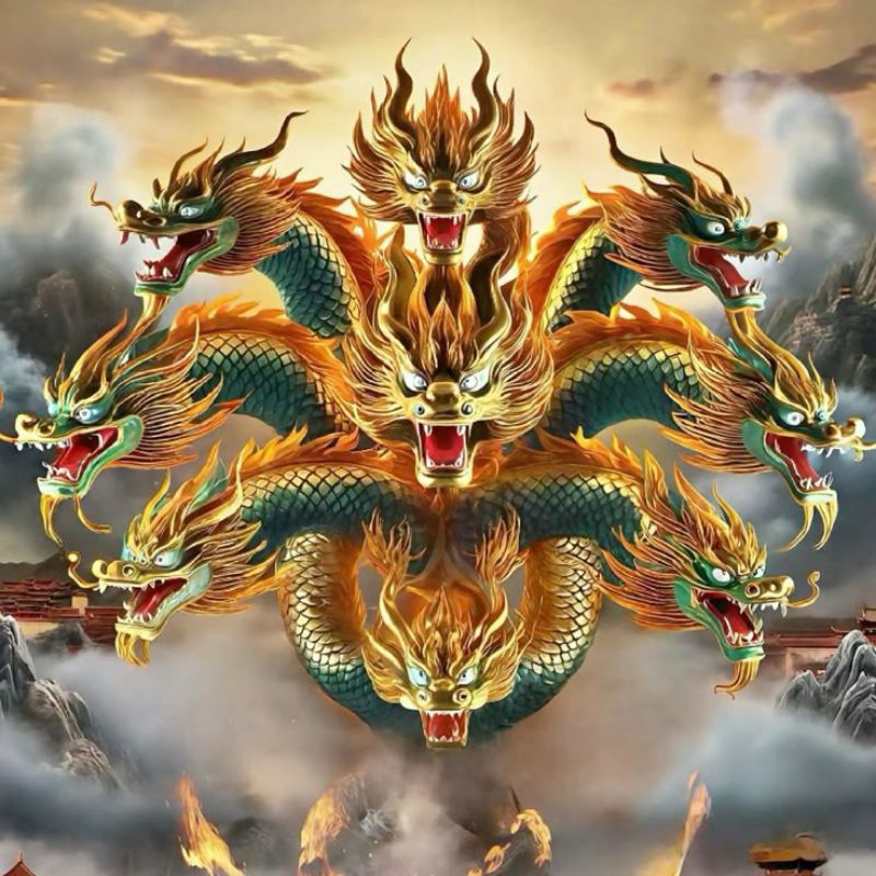 Poster cetak,Naga kepala 9, hiasan dinding, Naga kepala 9,bisa cod