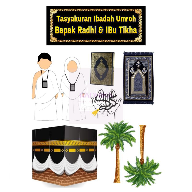 Topper Umroh Haji Hiasan Kue Tumpeng Custom Nama dan Ucapan