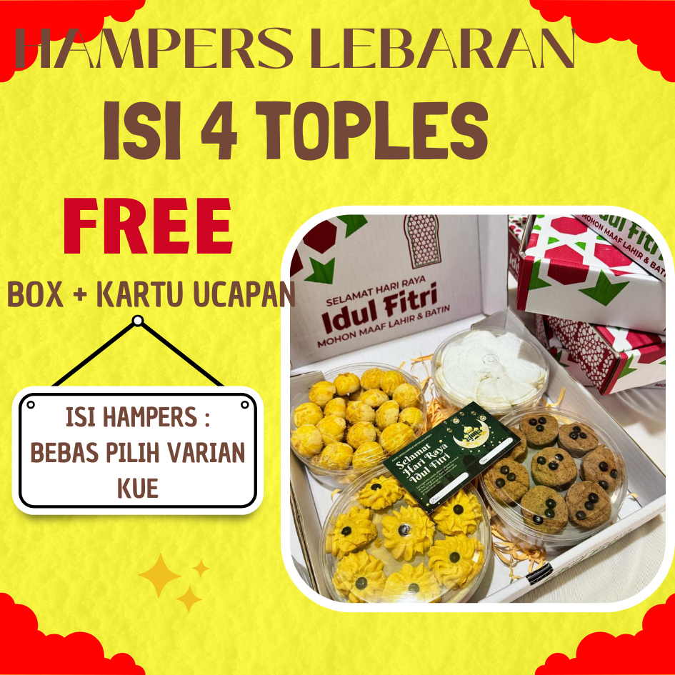

PAKET HEMAT HAMPERS KUE KERING LEBARAN 250 GRAM ISI 4 KUE / PARCEL HAMPERS LEBARAN 2025