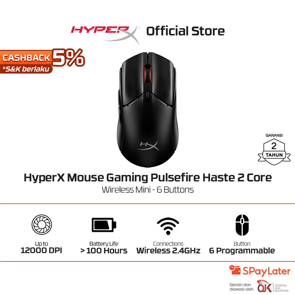 HyperX Mouse 2.4GHz Wireless Gaming Pulsefire Haste 2 Core - Black / White 12000 DPI 6 Buttons RGB L
